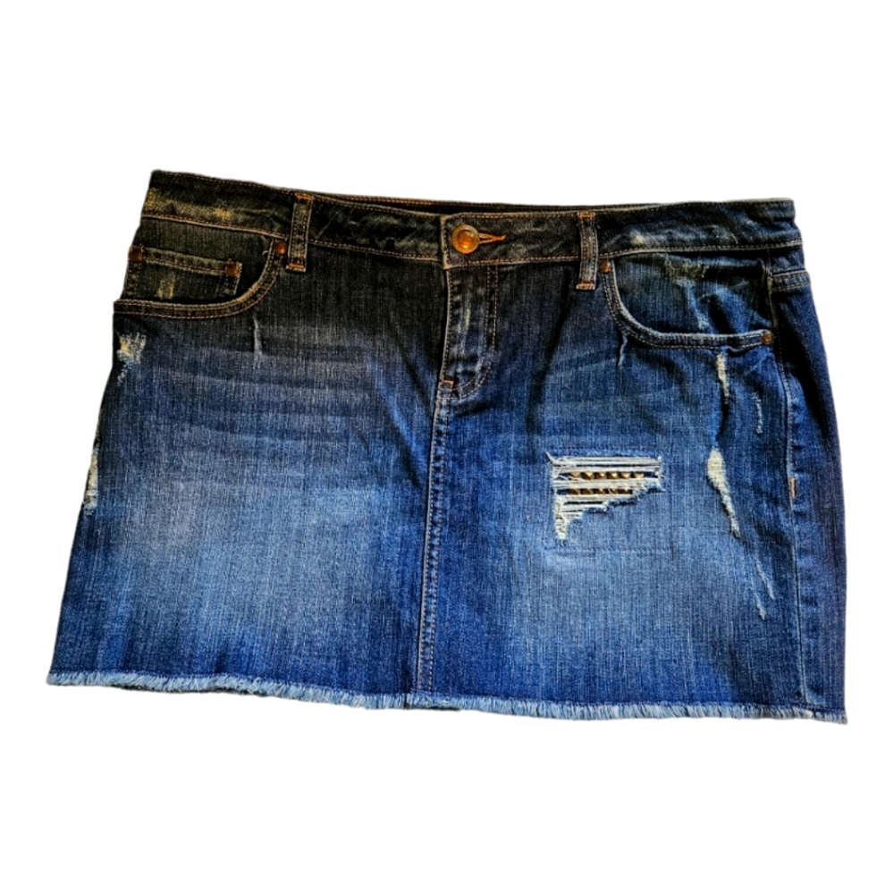 Lauren Conrad Distresse Denim Mini Skirt with Studded Embellishments Size 14 NWT